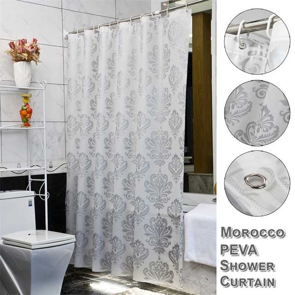 PEVA MARROCCO Banheiro floral cortinas impermeáveis ​​cortina de chuveiro com ganchos cortina anti-molde para casa sala de cozinha D30 211116