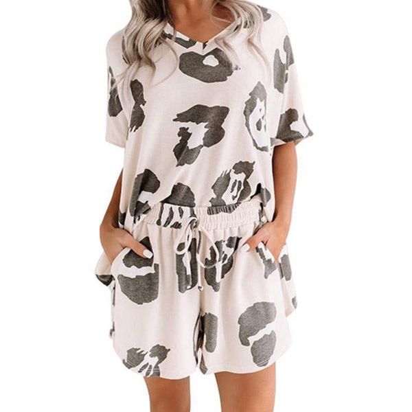 

letter summer cotton pajamas polyester womens sleepwears sets print short sleeve t shirt and hight waist mini shorts female, Black;red
