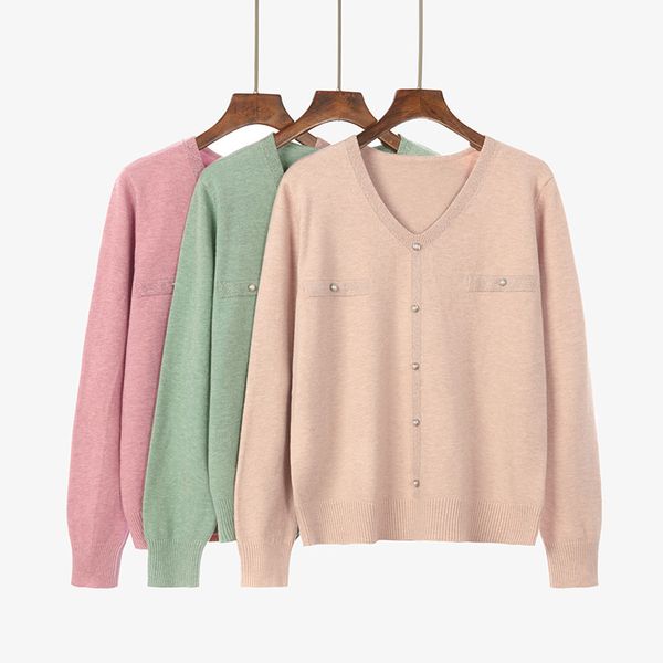 

style autumn winter pure woolen knit sweater women v-neck pullover pearl buckle cashmere slim casual 210420, White;black