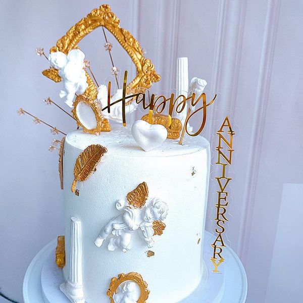 

other festive & party supplies 1pc gold right angle happy birthday cake er pink acrylic kids ers for baby shower dessert decoration