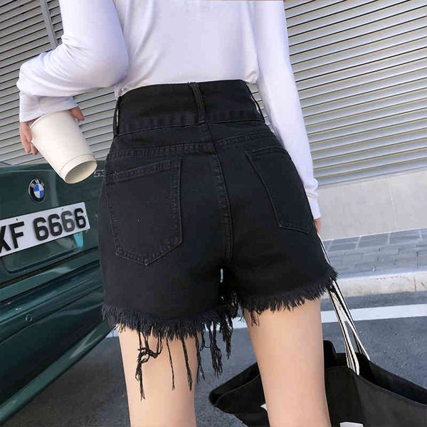 

european and american summer wind blue high waist woman denim used loose burr jeans shorts, White;black