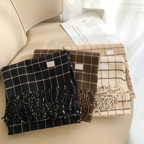 

scarves 2021 neckerchief shawls and wraps classic plaid cashmere scarf women hijab blanket ladies bufanda pashmina long echarpe, Blue;gray