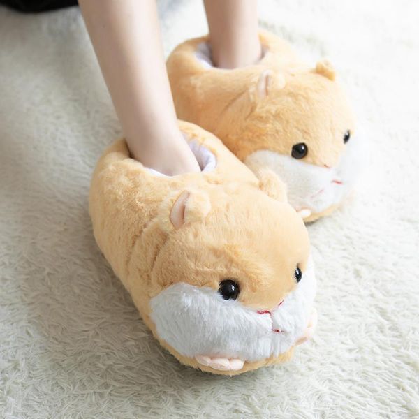 

women's winter cartoon animal cotton shoes cute pink plush slippers woman slides warm home ladies furry flip flops, Black
