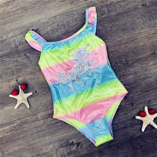 

children swimwear rainbow print girls one piece swimsuits swimsuit kids bathing suit 3-8 years sequins beachwear one-piece suits