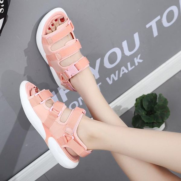 

fashion women summer platform shoes hook loop canvas open toe wedges sandals flat with leisure footwear, Black