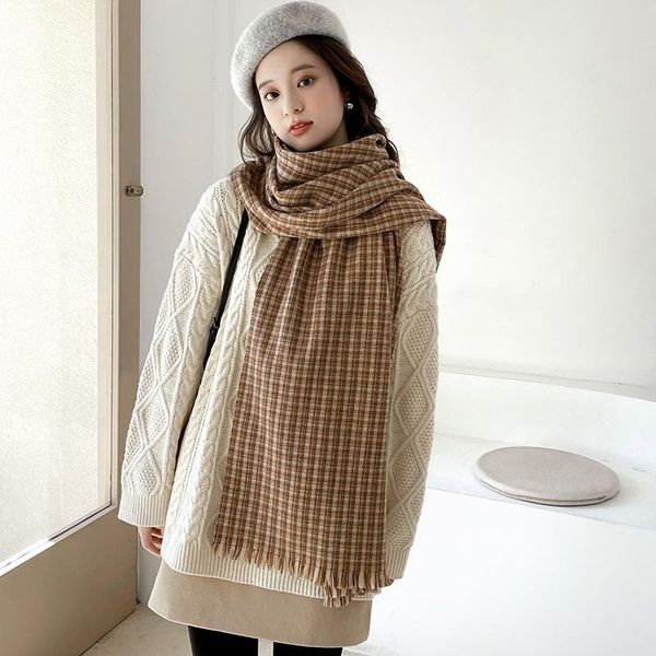 

scarves designer 2021 autumn winter women scarf plaid warm cashmere tassels shawls fashion brand neck bandana pashmina, Blue;gray