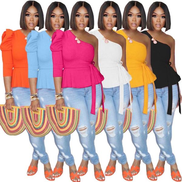 

women's blouses & shirts fashion oblique shoulder puff sleeve cute top, White