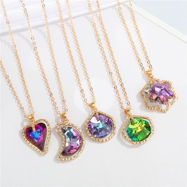 

pendant necklaces 1pc unique ab colorful crystal necklace for women simple hollow metal heart moon shell wedding jewelry n215, Silver