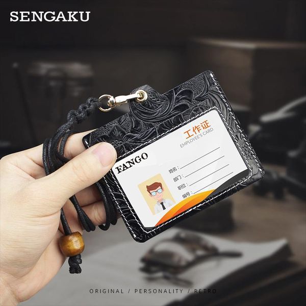 

card holders genuine leather badge holder lanyard handmade identity name students case cover credit bank neck strap bus id, Brown;gray