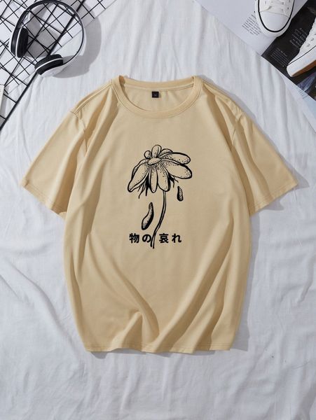 

men japanese letter & floral print tee z8qz#, White;black