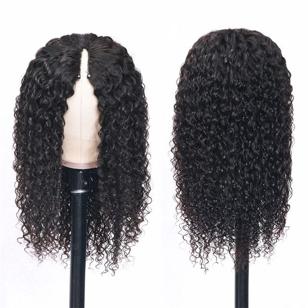 2022 Новый V частичный парик без острые без отпуска kinky Curly V-образной формы бразильцы человеческие волосы ни один клей тонкий VPART кружевные парики 150% плотность