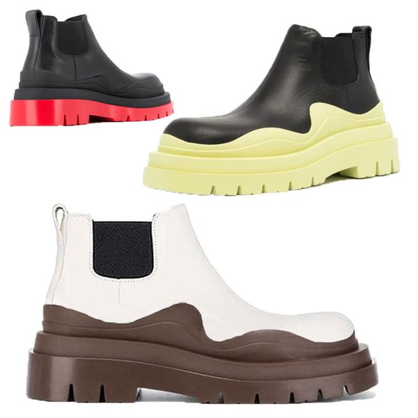 

2021 man white+brown soles bottega boot fashion luxury tire leather chelsea booties men platform chunky shoes lady knight low upper boots wo, Black
