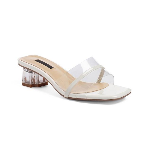 

dress shoes fashion outdoor chunky middle heels transparent summer sandals slides slippers crystal clear women, Black