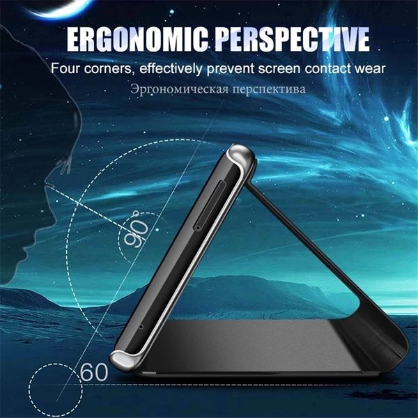 Smart Retrovisor espelho Flip telefone casos com suporte de couro, adequado para xiaomi redmi nota 10 9 8 7 Pro 6 9T 8T 10x 9A 9c 8A K40 K30 K20