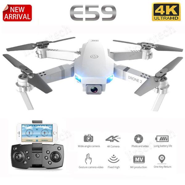 E59 RC LED Drone 720P HD Videocamera Fotografia aerea Elicottero 360 gradi Flip WIFI lunga durata della batteria per Kis adulto
