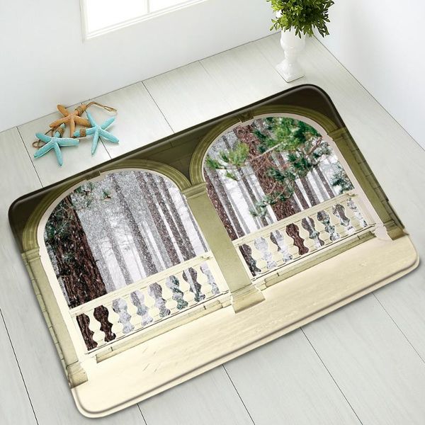 

bath mats european style retro arch anti-slip bathroom mat forest snow mountain scenery bedroom kitchen doormat indoor absorbent carpet