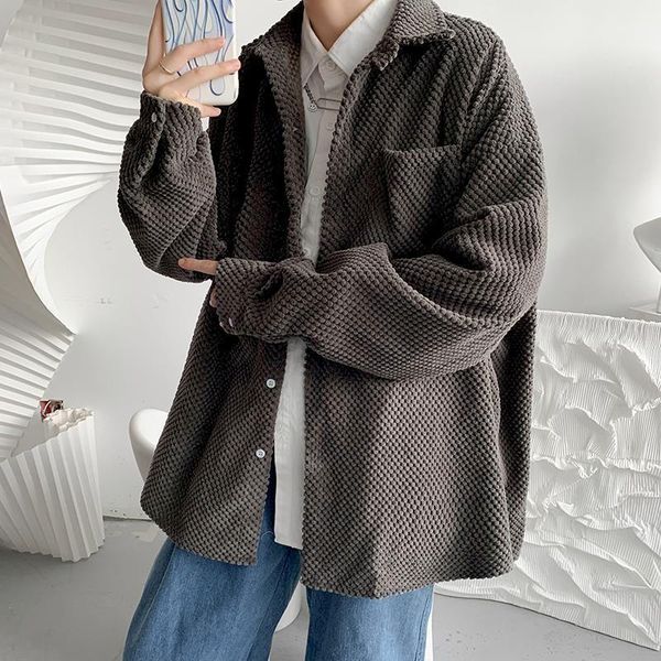 

men's casual shirts fonekie corduroy long sleeve men spring autumn 2021 trend japanese shirt streetwear handsome jackets mens, White;black