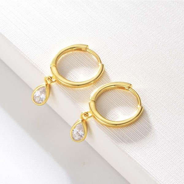 

hoop & huggie gold color earrings water drop cz stone women hoops ear buckle fashion jewelry, Golden;silver