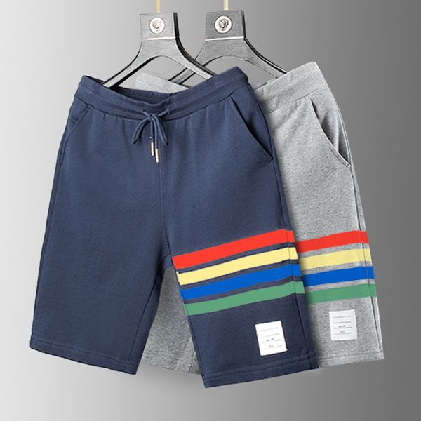 

high version fog rainbow four bar stripe men's and women's summer trend pure cotton pants sports casual shorts, Black