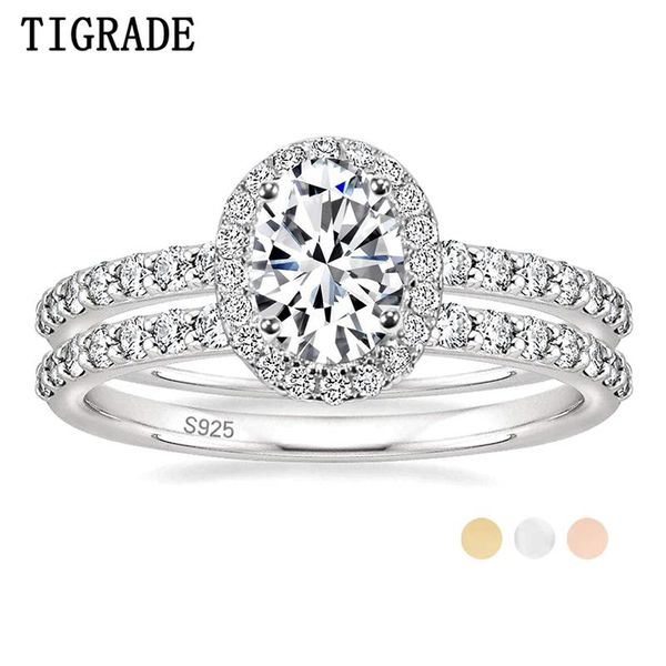 

1.25ct 925 sterling silver cubic zirconia bridal rings sets oval cut cz engagement wedding band for women cluster, Golden;silver
