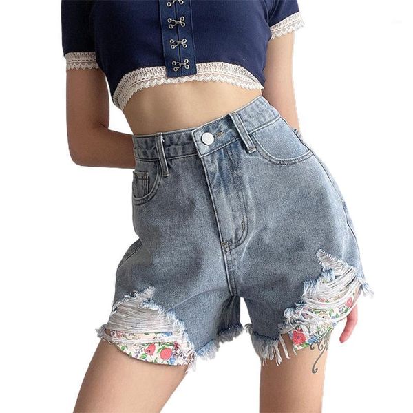 

women's jeans women's vintage ripped hole fringe blue colors denim shorts women casual korean 2022 summer girl