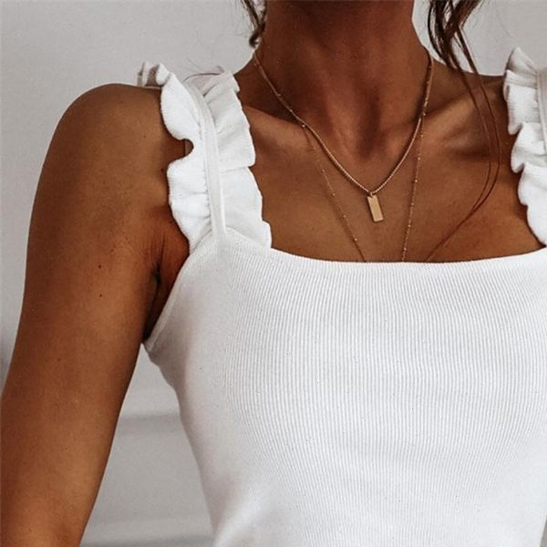 

women solid womens cami slim tank ladies ruffles strap tunic fashion vest summer camisole casual sleeveless female blusas, White