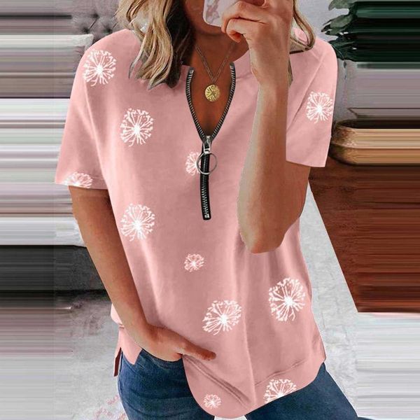 

women's blouses & shirts women dandelions print blouse ladies short sleeves casual zipper o neck fashion non-positioning blusas mujer d, White