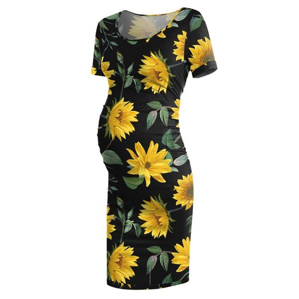 

maternity dresses fashion women mom pregnancy summer floral clothes printing robe short sleeve nursing dress #z, White