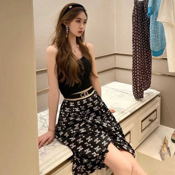

waistband cel letter pleated skirt 21 summer floral print elastic waist gx2620, Black;gray