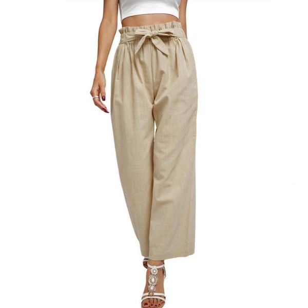 

women's pants & capris draped elastic waist casual breathable straight trousers for elegant women, Black;white