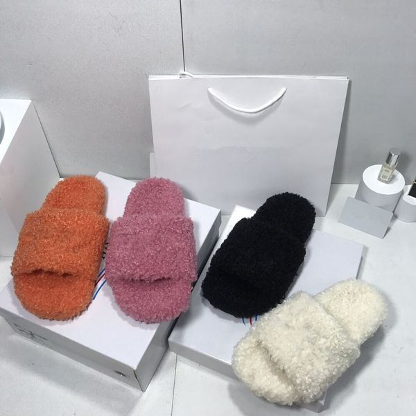 Mulheres Peludinas Peludos Fluff Fluff Slides Sandal Austrália Fuzzy House Soft Casa Senhoras Sapatas Futeis Sandálias Floffy Inverno Flip Flip Flops Wool Loacher com Box 1188