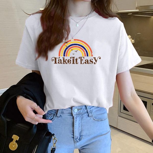 

print tees women t-shirt casual korean short sleeve o-neck female harajuku shirt 2021 summer black t girl clothing women's, White