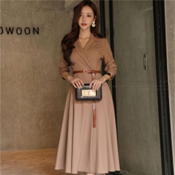 

korean women's suit-style waist long sleeves slim large dress belt ankle-length solid 210416, Black;gray