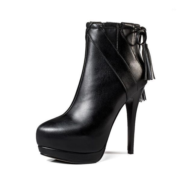 

boots original intention high-quality women ankle nice round toe thin high heels cool fringe shoes woman us size 3-91, Black