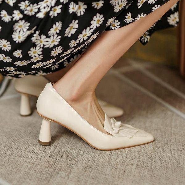 

fashion tassel genuine leather brand high heels women shoes thick autumn/spring office ladies dress, Black