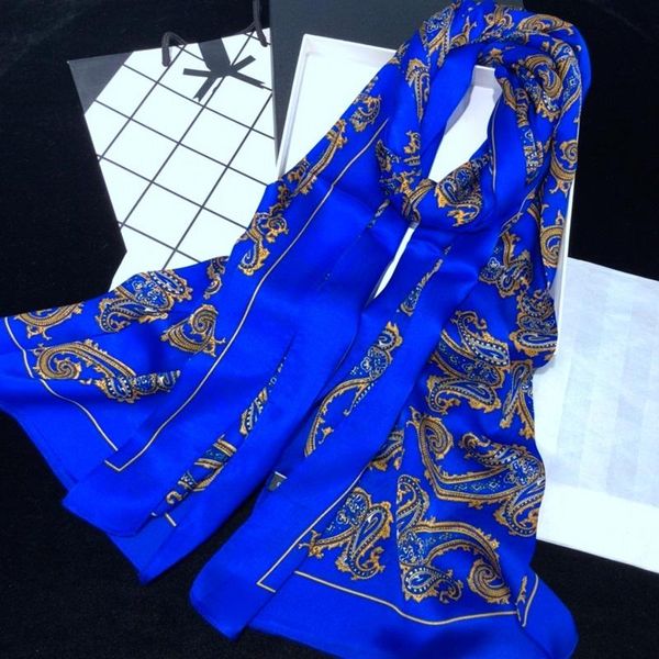 

scarves long 100% pure silk scarf wraps shawl paisley print women fashion foulard 180*65cm, Blue;gray