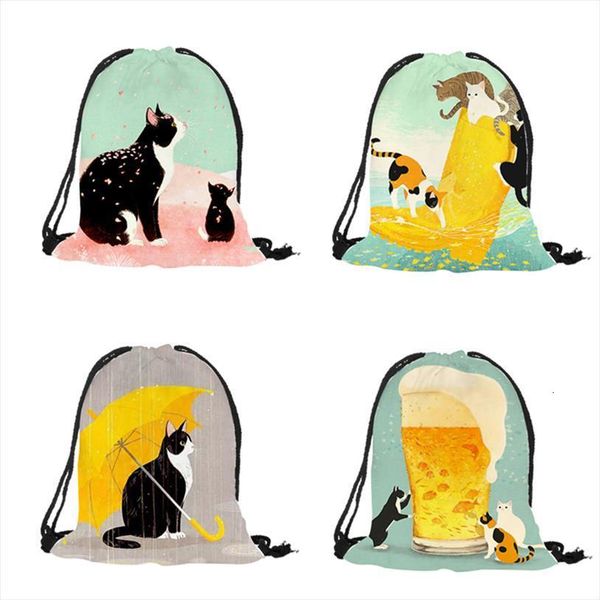 

cute cartoon cat printed fashion school drawstring backpack bag shoe women bags bolsa cordones mochila