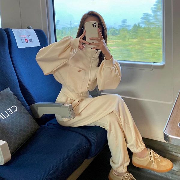 

women's two piece pants ladies casual white sets womens outfits retro sportswear suit zipper fashion roupas femininas women clothing eb