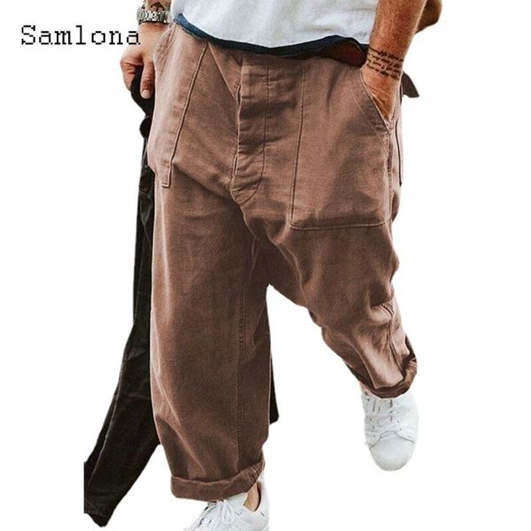 

men's pants samlona stand pocket casual loose solid drawstring trouser plus size mens fashion hip hop sweatpants men streetwear, Black