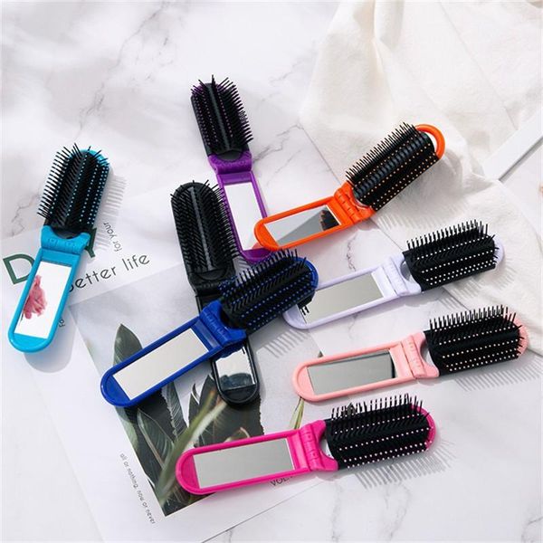 

hair brushes 1pc professional travel comb portable folding brush with mirror compact pocket size purse, Silver