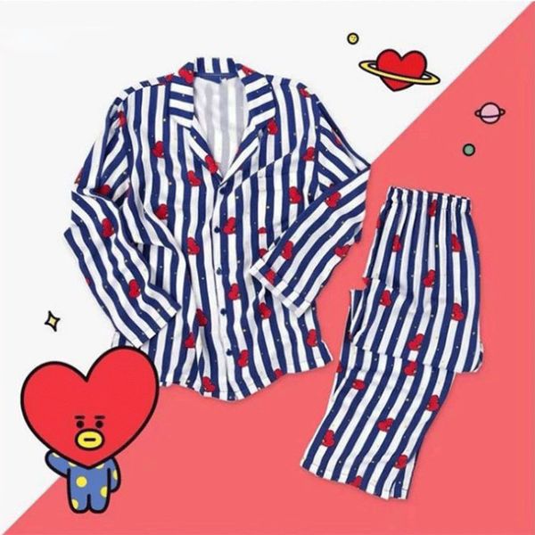 

cartoon striped printed womens pajamas set heart print female homewear cute suit 2021 spring summer ladies korean sleepwear, Black;red