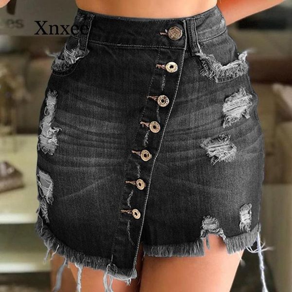 

skirts short summer plus size shorts women's denim mini skirt blue ripped casual distressed bodycon jean, Black