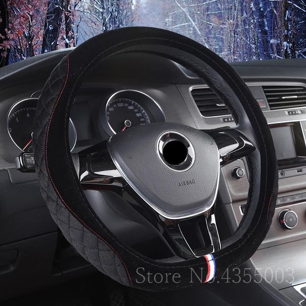 

steering wheel covers d shape car cover blue white red line sport styling soft plush 38cm on steering-wheel interior accessories