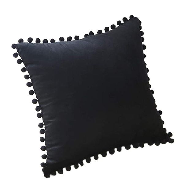 

pillow decorative throw covers with pom-poms soft particles velvet solid cushion for couch bedroom car 2 packs