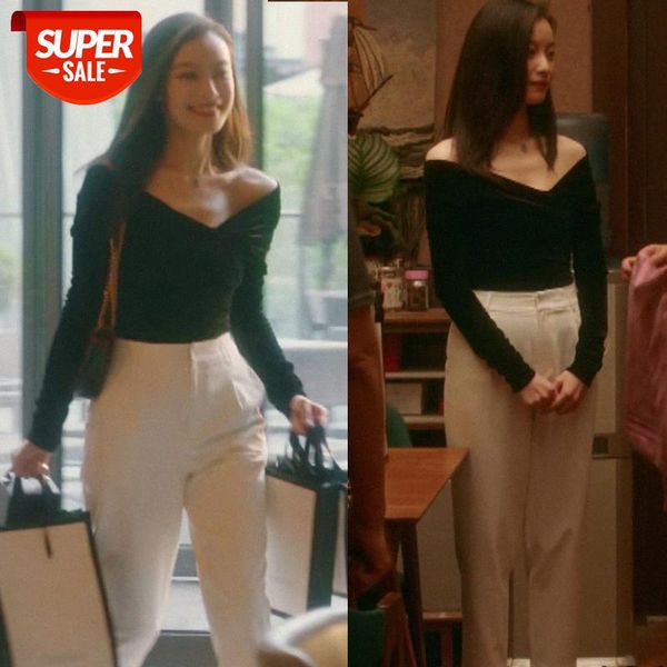 

golden years zhu suosuo ni and velvet women's western style black v-neck strapless temperament shirt b set #lk7m, White