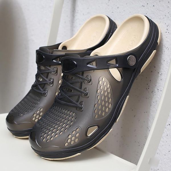 

sandals men non-slip summer flip flops outdoor beach slippers casual shoes men's water, Black