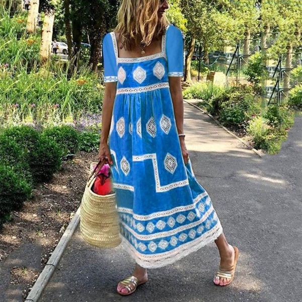 

women long dresses short sleeve elegant ladies square collar dress party clothes for woman big swing maxi #t2g casual, Black;gray