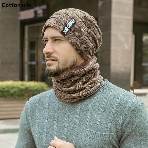 

beanies winter thicken plush knitted hat with collars sets plus velvet woolen parent-child warm beanie hats neck guard pullover caps