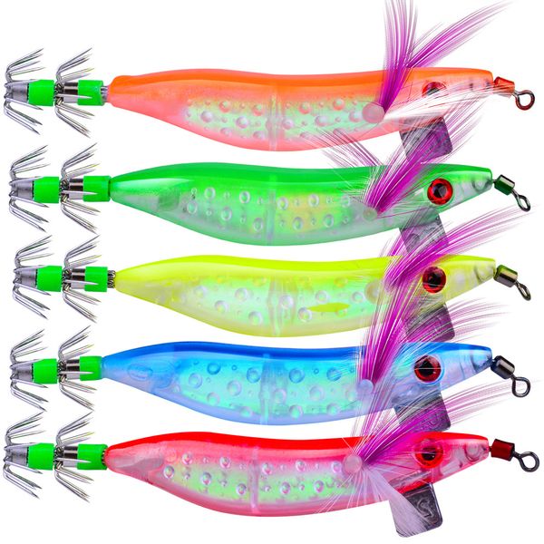 DHL consegna 5 colori 10cm 8.1g maschere di calamari esche da pesca in acqua salata 5 pezzi gamberetti gamberi esca luminosa per kit polpo seppie