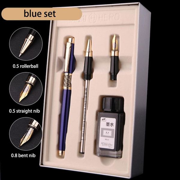 

fountain pens luxury blue black 0.5mm rollerball pen ink set 0.8mm bent nib art calligraphy metal business gift stationery